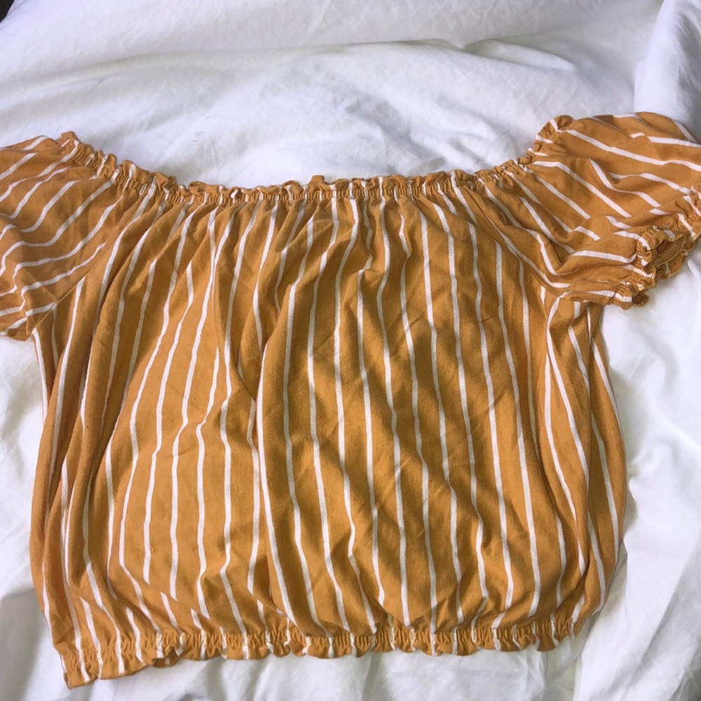 Yellow and White Stripe off the shoulder crop top